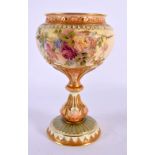 Royal Worcester vase with ornate pedestal stem painted with prismatic enamels outlined in raised gol