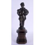 French School (19th Century) Bronze, Figure holding geese. 27 cm high.