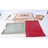 A collection of etchings together with a pictorial book on Winston Churchill, AA vintage map holder