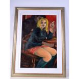 A framed oil on board of a young female signed indistinctly 69 x 46 cm .