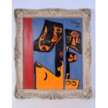 A framed oil on board abstract by Mia dated 1939 60 x 49 cm