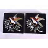 A PAIR OF ITALIAN PIETRA DURA MARBLE PLAQUES. 9.5 cm square.