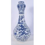 A Chinese porcelain blue and white garlic head vase decorated with Dragon and Phoenix 38cm.