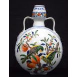 A Chinese porcelain Wucai moon flask decorated with birds 30 cm.