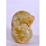 A CHINESE CARVED MUTTON JADE BEAST 20th Century. 4 cm x 2.75 cm.