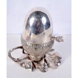 A RARE SILVER PLATED ACORN FORM EGG CODDLER. 696 grams. 19 cm x 19 cm.