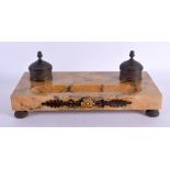 A 19TH CENTURY ITALIAN SIENNA MARBLE AND BRONZE DESK STAND. 31 cm x 18 cm.