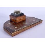 A LOVELY EUROPEAN CARVED ROSEWOOD SECESSIONIST MOVEMENT INKWELL decorated with flowers. 16 cm x 10 c