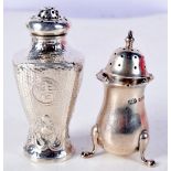 A LATE 19TH CENTURY CHINESE EXPORT SILVER CONDIMENT and another silver pepper pot. Birmingham 1908.