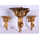 THREE VINTAGE GILTWOOD CHERUB BRACKETS. Largest 18 cm x 12 cm. (3)