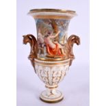 19th century English porcelain vase with animal head handles painted with the River god and a river