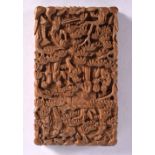 A 19TH CENTURY CHINESE CARVED SANDALWOOD CARD CASE AND COVER Qing. 9.5 cm x 5.75 cm.