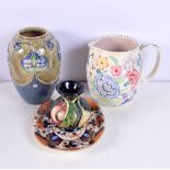 A Poole pottery jug together with a Royal Doulton vase, a small Moorcroft vase and a Derby Imari pat
