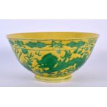 A CHINESE YELLOW GLAZED CIRCULAR PORCELAIN BOWL 20th Century, bearing Qianlong marks to base. 15 cm