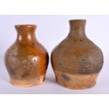 TWO EARLY CHINESE POTTERY STONEWARE TYPE VESSELS. Largest 14 cm x 10 cm. (2)