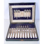 A CASED SET OF SILVER PLATED FLATWARE. Largest 18 cm long.