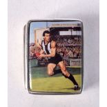 A SILVER RUGBY PILL BOX. 21 grams. 3.25 cm x 2.5 cm.