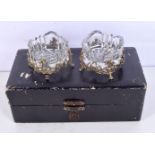 A PAIR OF ANTIQUE CONTINENTAL SILVER GILT SALTS. Silver 38 grams. 6 cm x 4 cm.