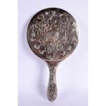 A LARGE 19TH CENTURY CHINESE EXPORT SILVER MIRROR decorated with foliage. 470 grams. 27 cm x 15 cm.