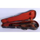A CASED TWO PIECE BACK VIOLIN with bow, bearing label to interior C L Luther Brevete Rue Croix Des P