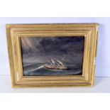 A framed oil on board by Vidal depicting a sailing vessel in stormy seas 20 x 30 cm