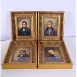 A SET OF FOUR EARLY 20TH CENTURY EUROPEAN PAINTED IVORY PORTRAIT MINIATURES. 18 cm x 15 cm. Referenc