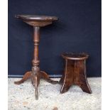 AN ANTIQUE COUNTRY OAK SIDE TABLE and a similar stool. Largest 60 cm x 35 cm. (2)