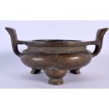 A CHINESE TWIN HANDLED BRONZE CENSER 20th Century. 17 cm wide, internal width 8.5 cm.