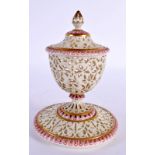 Graingers Worcester fine fine reticulated vase and cover, gilded and highlighted in puce, shield ma