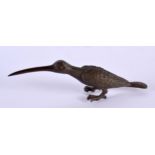 A JAPANESE BRONZE BIRD OKIMONO. 13.5 cm x 3 cm.