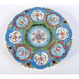 A CONTINENTAL SILVER ENAMEL JEWELLED DISH. 246 grams. 15.5 cm wide.