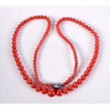A BLOOD RED CORAL NECKLACE. 53 cm long.