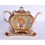 19th century most unusual and rare English pottery teapot, cover and stand decorated with chinoiseri