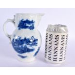 18th century Caughley mask jug printed in under glaze blue with chinoiserie scenes. 15cm High