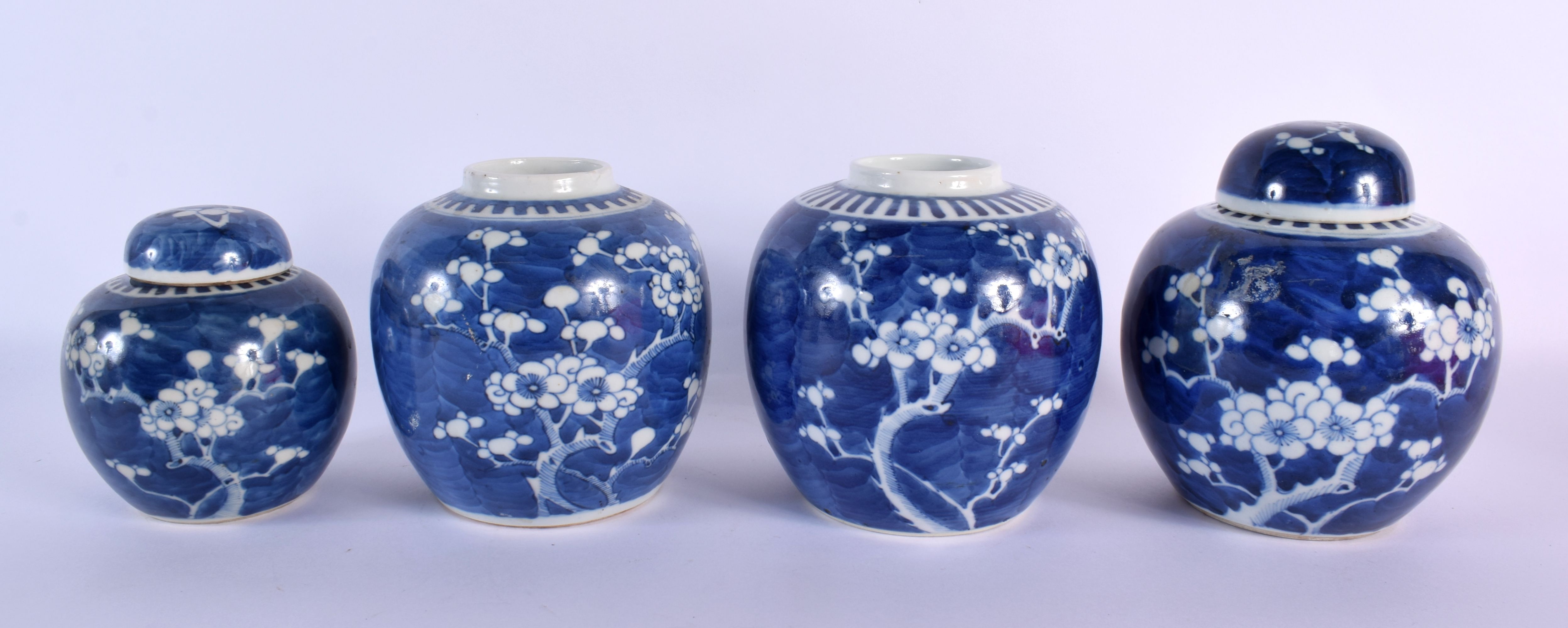 FOUR 19TH CENTURY CHINESE BLUE AND WHITE GINGER JARS Kangxi style. Largest 15 cm x 11 cm. (4) - Bild 2 aus 31