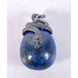 A LAPIS EGG PENDANT WITH THE CLASP FORMED AS A COILED SERPENT. 2.8cm x 1.7cm, weight 13.9g