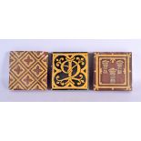 THREE ARTS AND CRAFTS BRTISH POTTERY TILES. 14 cm square. (3)