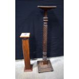 A vintage wooden stand with tile top together with a larger wooden stand 141 x 37 (2).