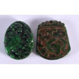 TWO CHINESE JADE PENDANTS 20th Century. 5 cm x 4 cm. (2)