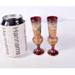 A PAIR OF ANTIQUE SWISS ENAMELLED VASES. 11 cm x 3 cm.