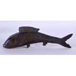 A JAPANESE TAISHO PERIOD BRONZE OKIMONO OF A CARP of naturalistic form. 18 cm x 5 cm.