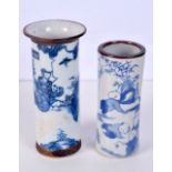 A Chinese porcelain blue and white vase together with another vase 14.5 cm (2).