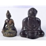 A 19TH CENTURY JAPANESE MEIJI PERIOD BRONZE BUDDHA together with another. Largest 8 cm x 7.5 cm. (2)