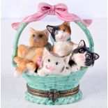 A VINTAGE PORCELAIN CAT BOX. 8 cm x 7 cm.