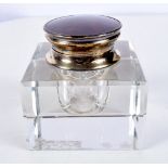 AN ART DECO SILVER GLASS AND TORTOISESHELL INKWELL. Birmingham 1938.