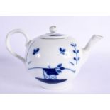 A RARE MEISSEN BLUE AND WHITE PORCELAIN TEAPOT AND COVER painted with sparse landscapes. 16 cm wide.