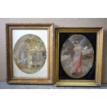 TWO ANTIQUE EMBROIDERED STUMP WORK TYPE PICTURES. Largest 45 cm x 30 cm. (2)