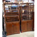 A large pair of Chinese carved hardwood cabinets with two galleried shelves 195 x 85 x 38 cm (2).