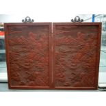 A LARGE PAIR OF EARLY 20TH CENTURY CHINESE CARVED CINNABAR LACQUER PANELS Late Qing/Republic. 112 cm