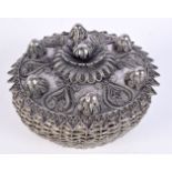 AN UNUSUAL EARLY 20TH CENTURY MIDDLE EASTERN WHITE METAL FILIGREE COVER upon an Albanian basket. 690